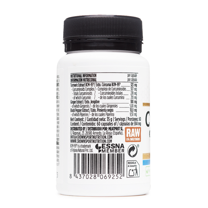 Étiquette du pot de Curcumin Complex avec le tableau nutritionnel et le code-barres.
