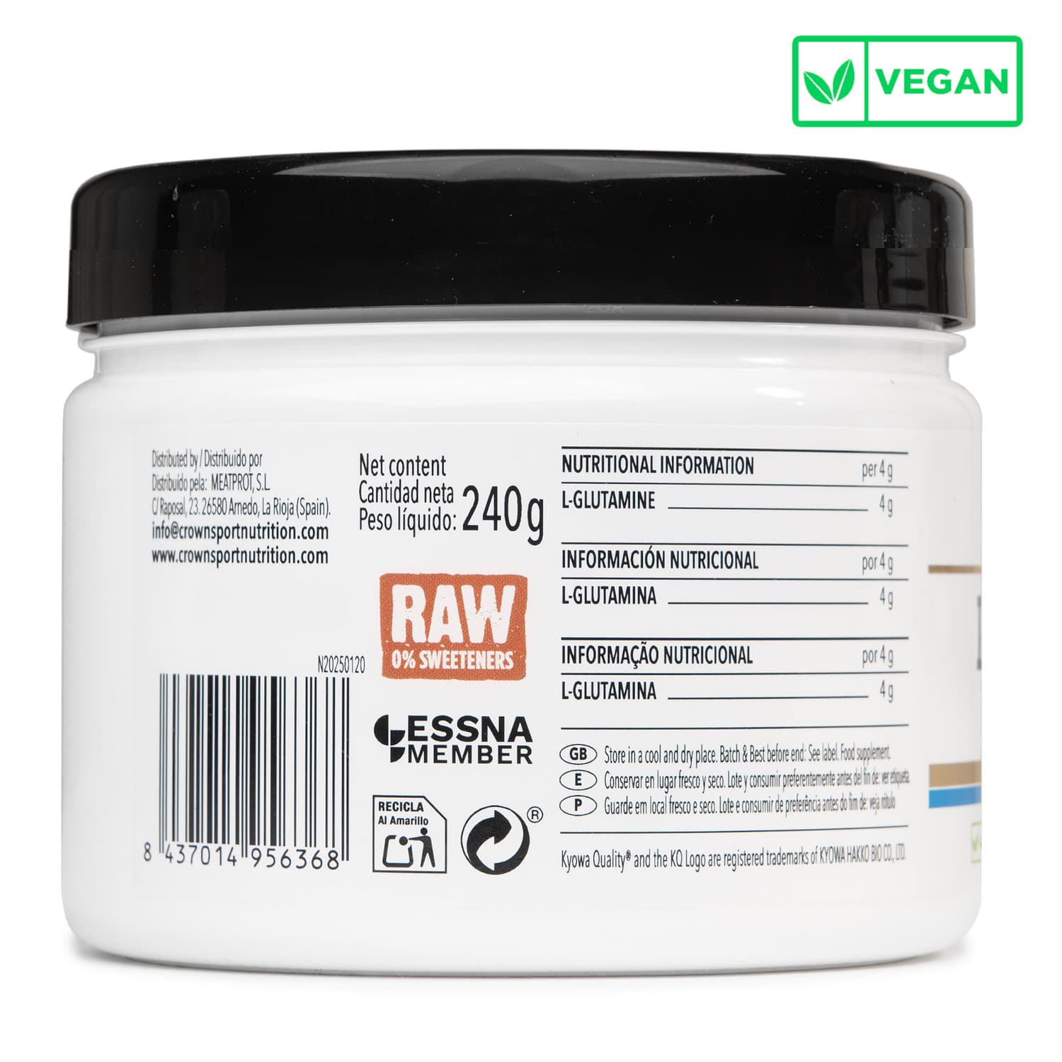 L-Glutamine Kyowa® 240 g - Neutral Flavour - 240 g Tin (40 servings) – product image 3